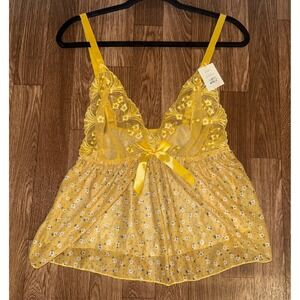 Spree Intimates Yellow Floral Lace Mesh Babydoll Top NWT 1X 22154X-1 Maize
